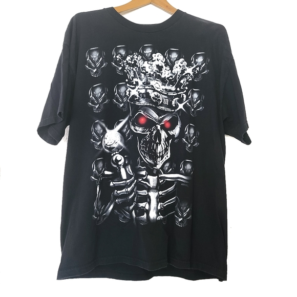 Halloween Skeleton King Mens sz M Black Shirt - Picture 1 of 3